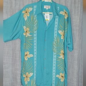 Turquoise and Beige Floral Shirt Med